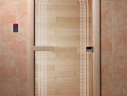 Дверь для сауны DoorWood Арка прозрачная 70х190, коробка ольха