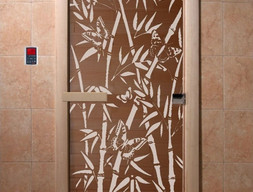 Дверь для сауны DoorWood Бамбук и бабочки бронза 70х190, коробка ольха