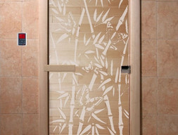 Дверь для сауны DoorWood Бамбук и бабочки прозрачная 70х190, коробка ольха
