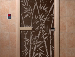 Дверь для сауны DoorWood Бамбук и бабочки черный жемчуг 70х190, коробка ольха