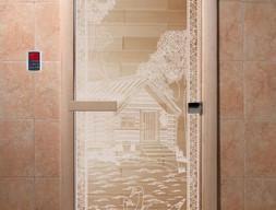 Дверь для сауны DoorWood Банька в лесу прозрачная 70х190, коробка ольха