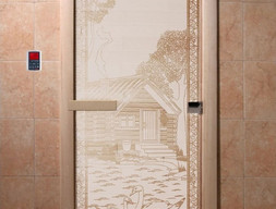 Дверь для сауны DoorWood Банька в лесу сатин 70х190, коробка ольха