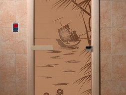 Дверь для сауны DoorWood Голубая лагуна бронза матовая, коробка ольха, 2000х900 мм.