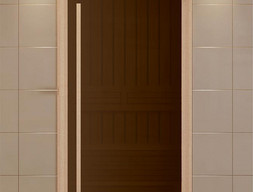 Стеклянная дверь Aldo стекло бронза сатин, короб бук, ручка 1124 мм, 590x1990
