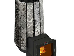 Дровяная банная печь GrillD Cometa 180 Vega Long Window Max Stone Pro, серпентинит